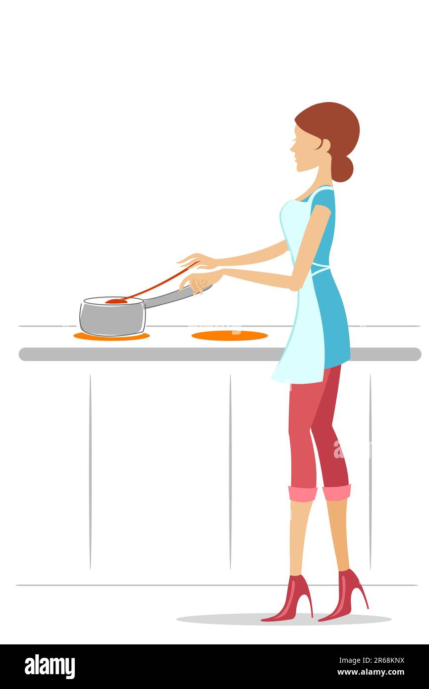 Illustration de la cuisson par une fille avec un fond blanc Illustration de Vecteur