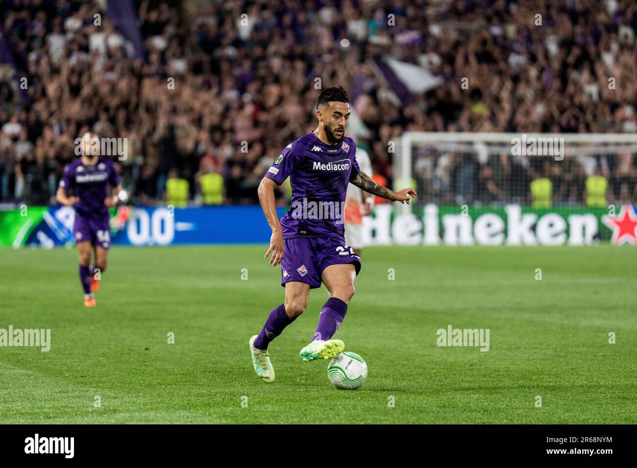 Prague, République tchèque. 07th juin 2023. Nicolas Gonzalez (22) de Fiorentina vu lors de la finale de l'UEFA Europa Conference League entre Fiorentina et West Ham Unis à Eden Arena à Prague. Credit: Gonzales photo/Alamy Live News Banque D'Images