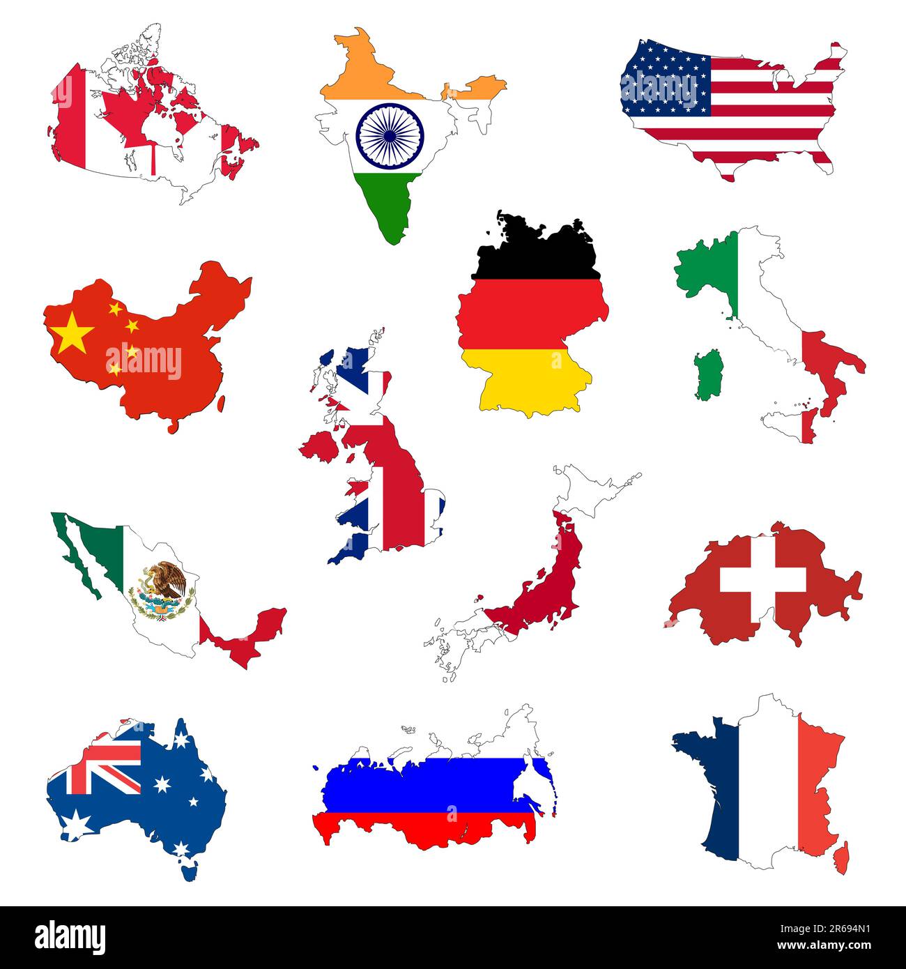 cartes des pays avec drapeaux nationaux Illustration de Vecteur