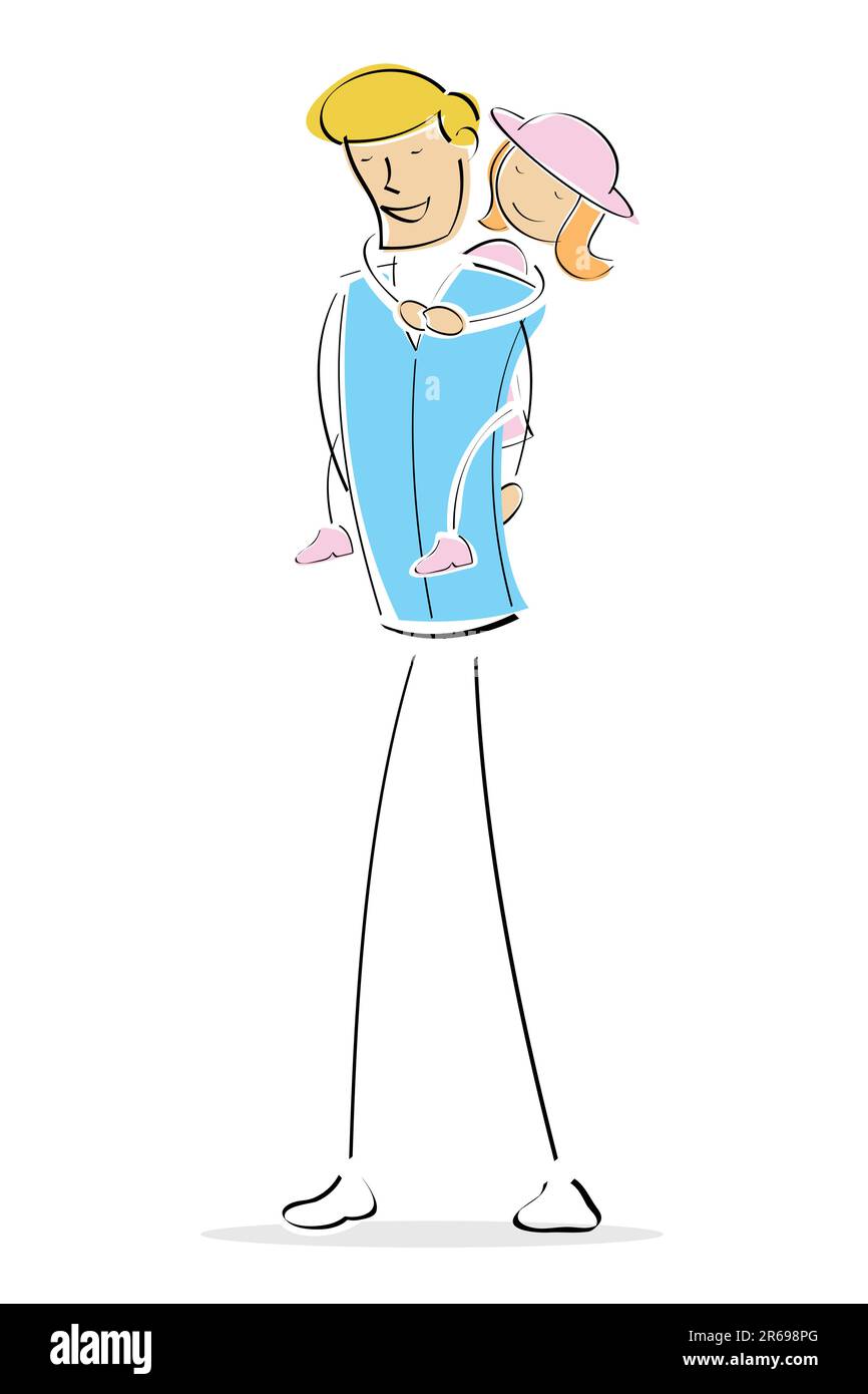 Illustration du père de donner sa fille en piggy-back sur fond isolé Illustration de Vecteur