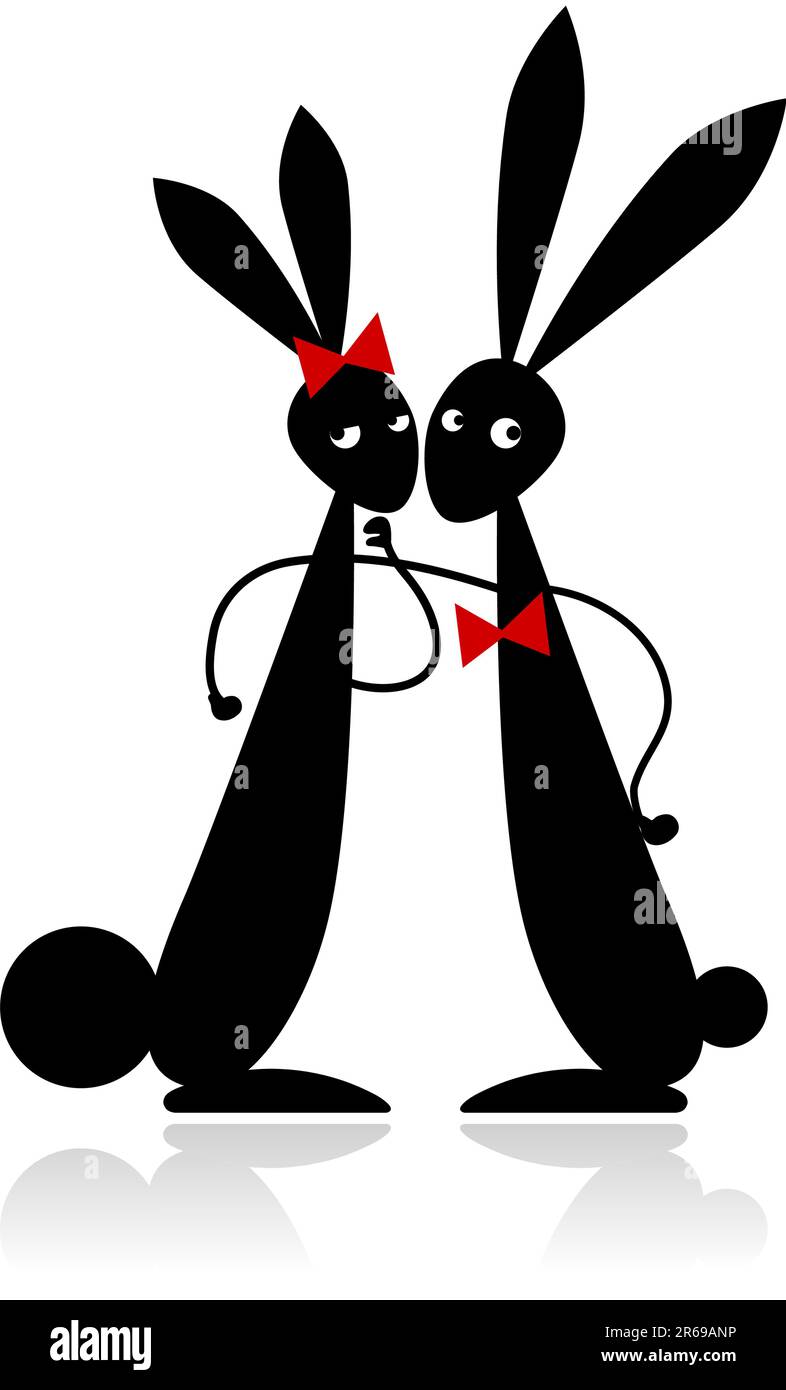 Couple de lapins, silhouette noire pour votre conception Illustration de Vecteur