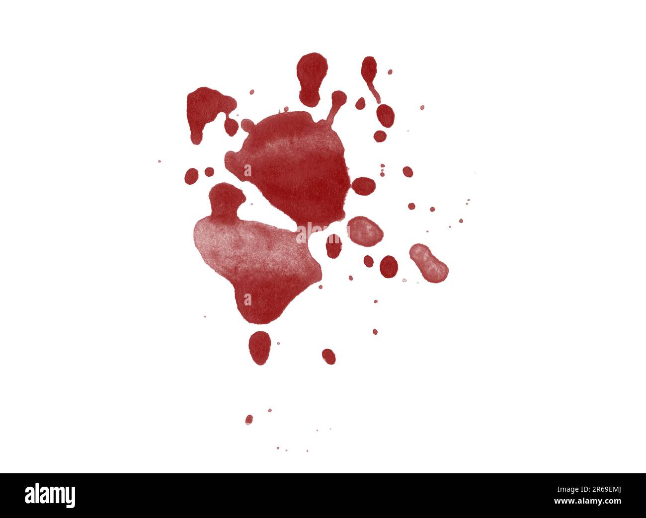 Tache d'éclaboussures de sang rendue numériquement isolée sur fond blanc Banque D'Images