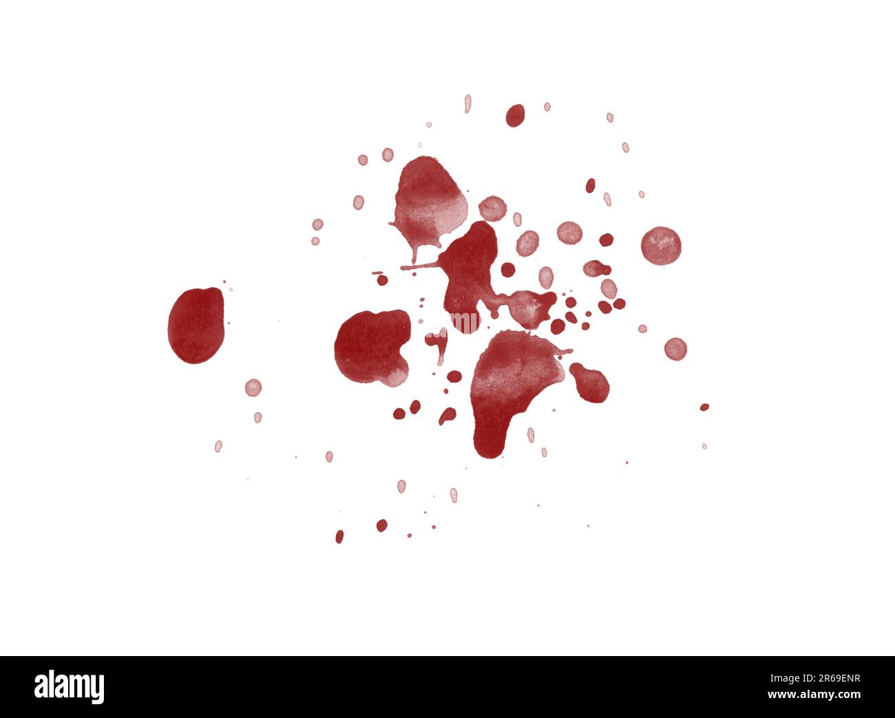 Tache d'éclaboussures de sang rendue numériquement isolée sur fond blanc Banque D'Images