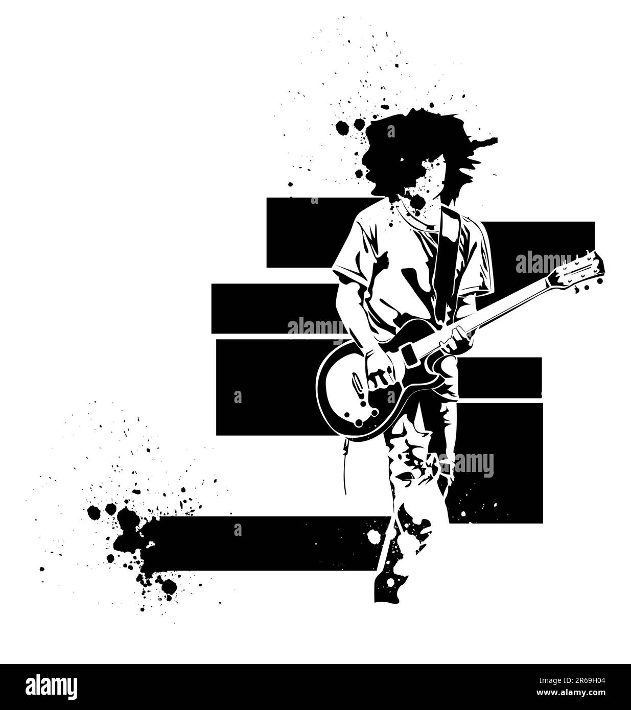 joueur noir de guitare vectoriel sur fond blanc Illustration de Vecteur