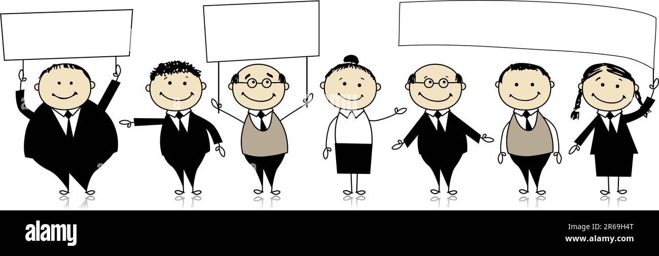 L'équipe d'affaires avec des bannières dans les mains Illustration de Vecteur