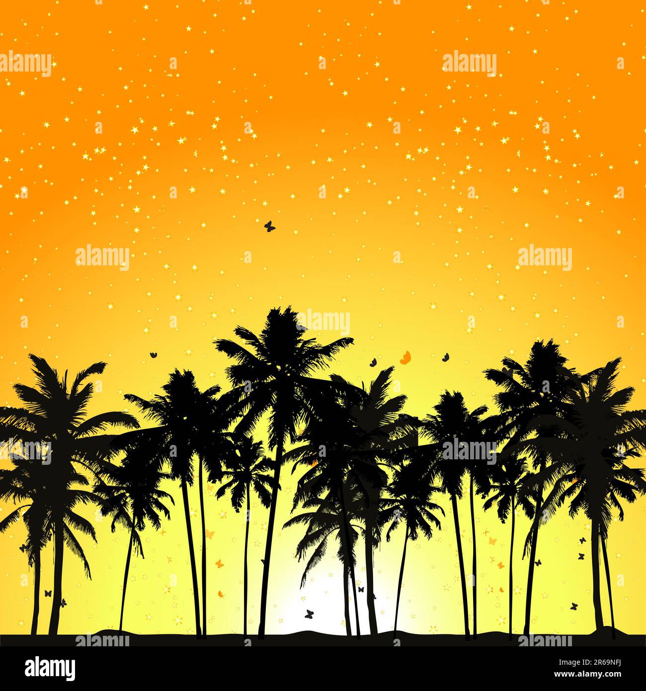 Coucher de soleil tropical, palmiers Illustration de Vecteur