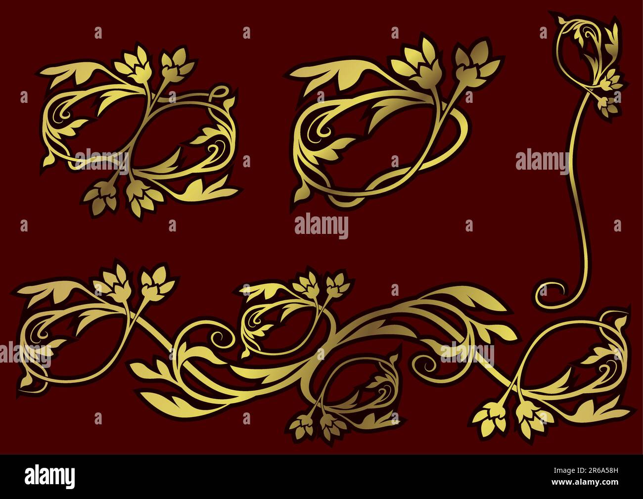 Décoration florale 09 - couleurs dorées dans la décoration ornementale - thème floral Illustration de Vecteur