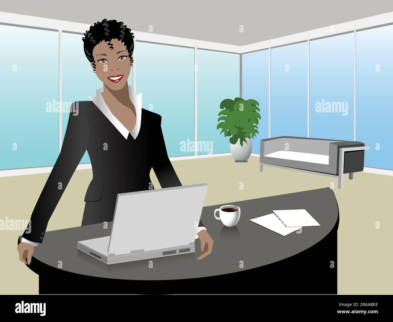 femme noire gestionnaire dans un bureau moderne Illustration de Vecteur