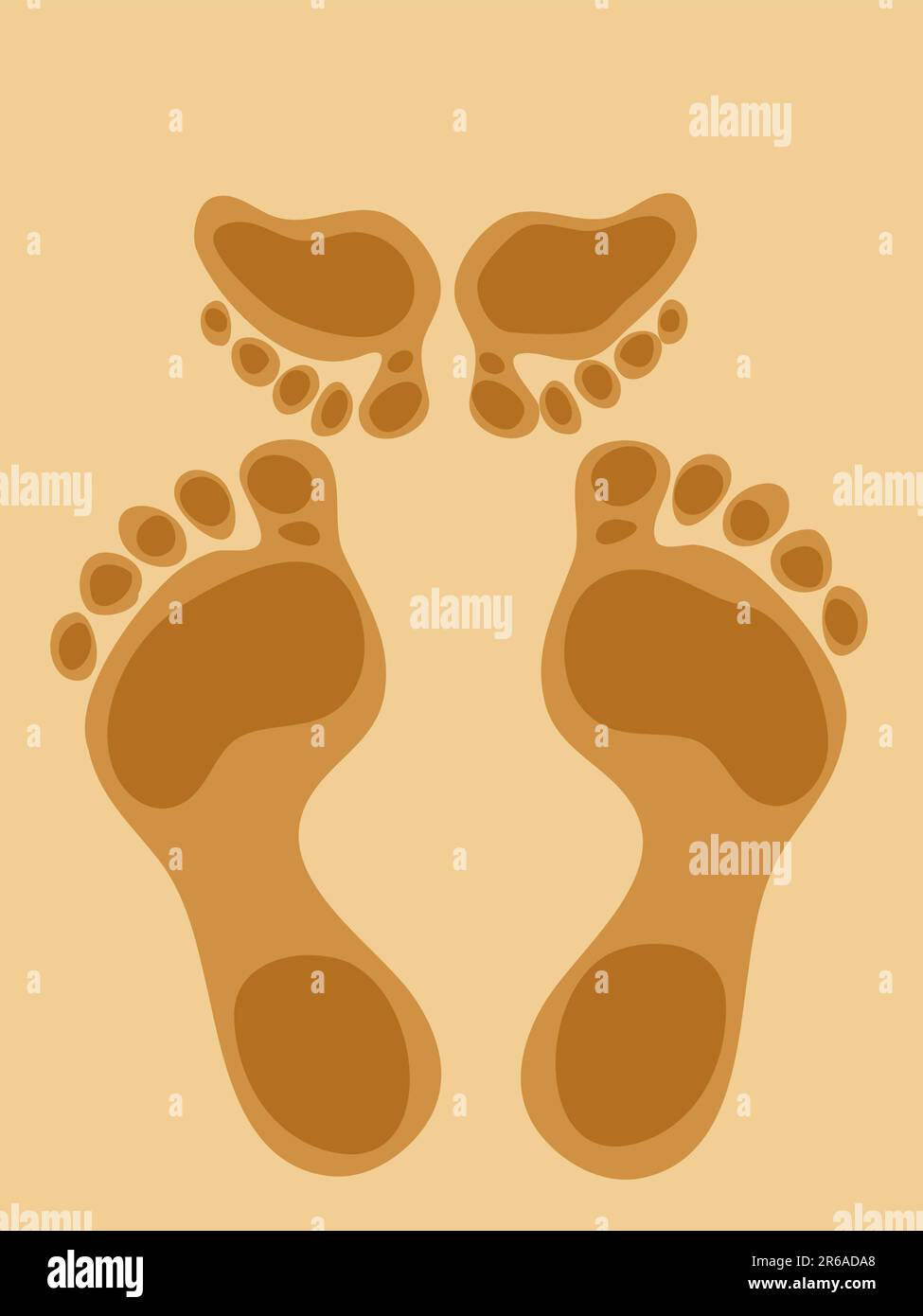 Empreintes de couple de baisers sur le sable de plage, femme debout sur le tiptep. Illustration vectorielle Illustration de Vecteur