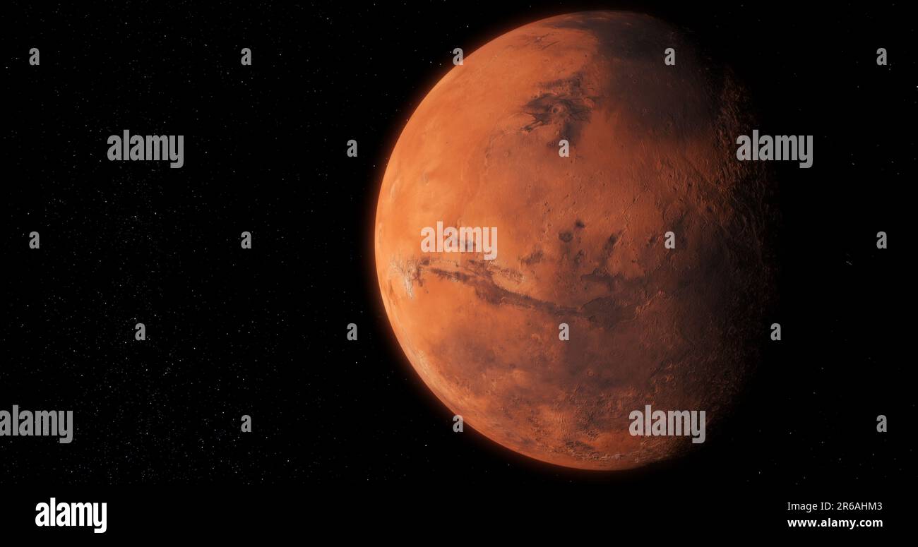 Planète Mars sur l'espace avec ciel étoilé. Banque D'Images