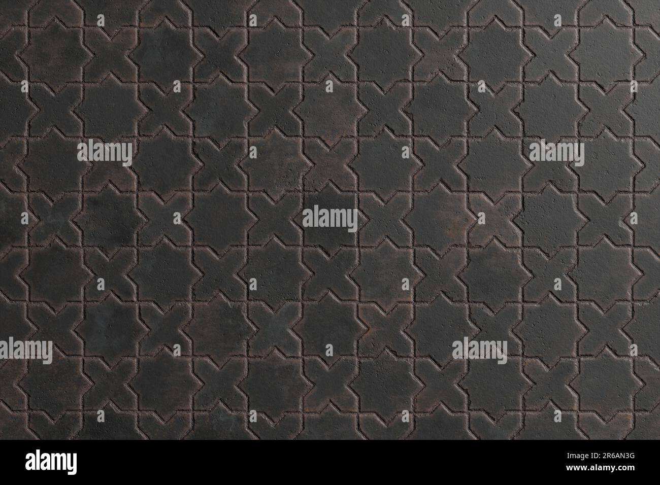 Carreaux noirs sales ayant des motifs d'étoiles et de croix. Élément de conception pour arrière-plans de conception Web et fonds d'écran de présentation de diaporama Banque D'Images