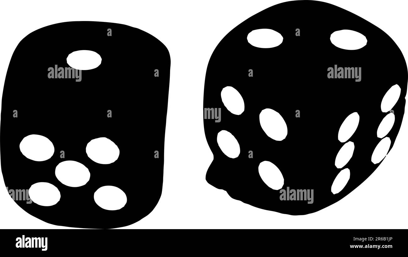 2 gros plan de Dice - montrant les chiffres 1 et 2 en noir et blanc Illustration de Vecteur