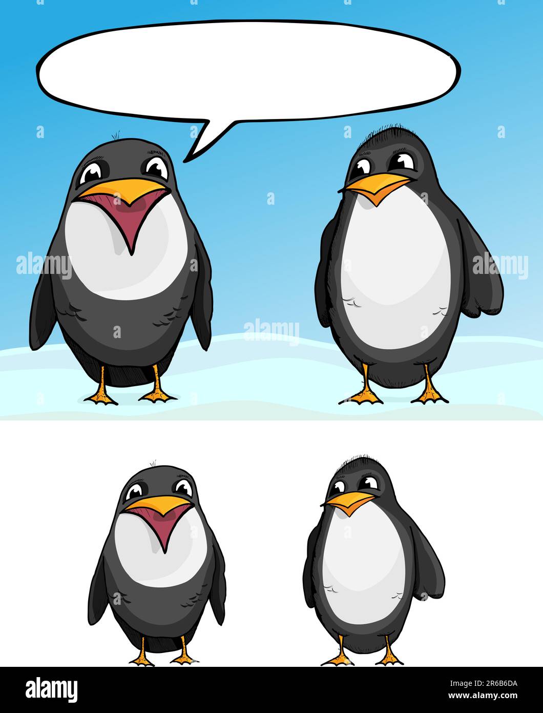 Un dessin animé d'un pingouin parlant et de l'autre à l'écoute. Inclut la version sans nuage de mots et arrière-plan. Illustration de Vecteur