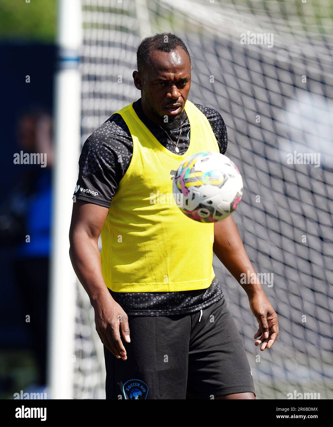 Usain Bolt du XI mondial lors d'une session de formation à Champneys Tring avant le match de football 2023 de l'UNICEF dimanche. Date de la photo: Jeudi 8 juin 2023. Banque D'Images