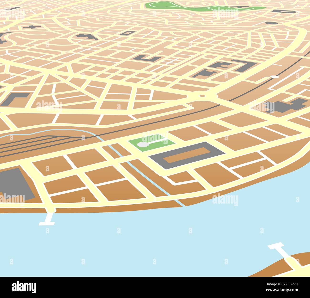 Carte vectorielle modifiable d'une ville générique à un point de vue oblique Illustration de Vecteur