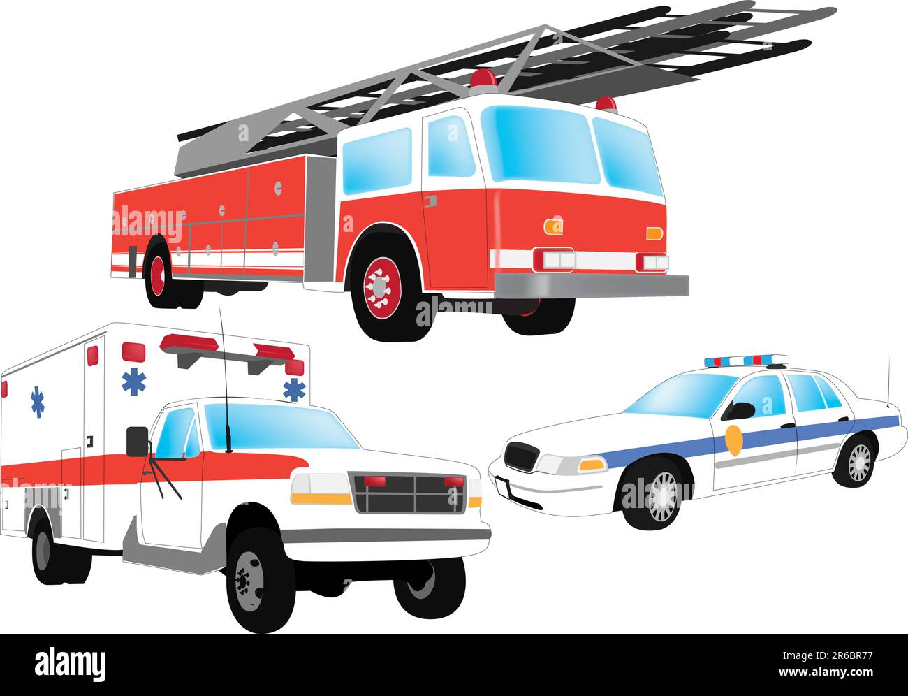 Véhicules d'urgence - pompiers, ambulance et voiture de police Illustration de Vecteur