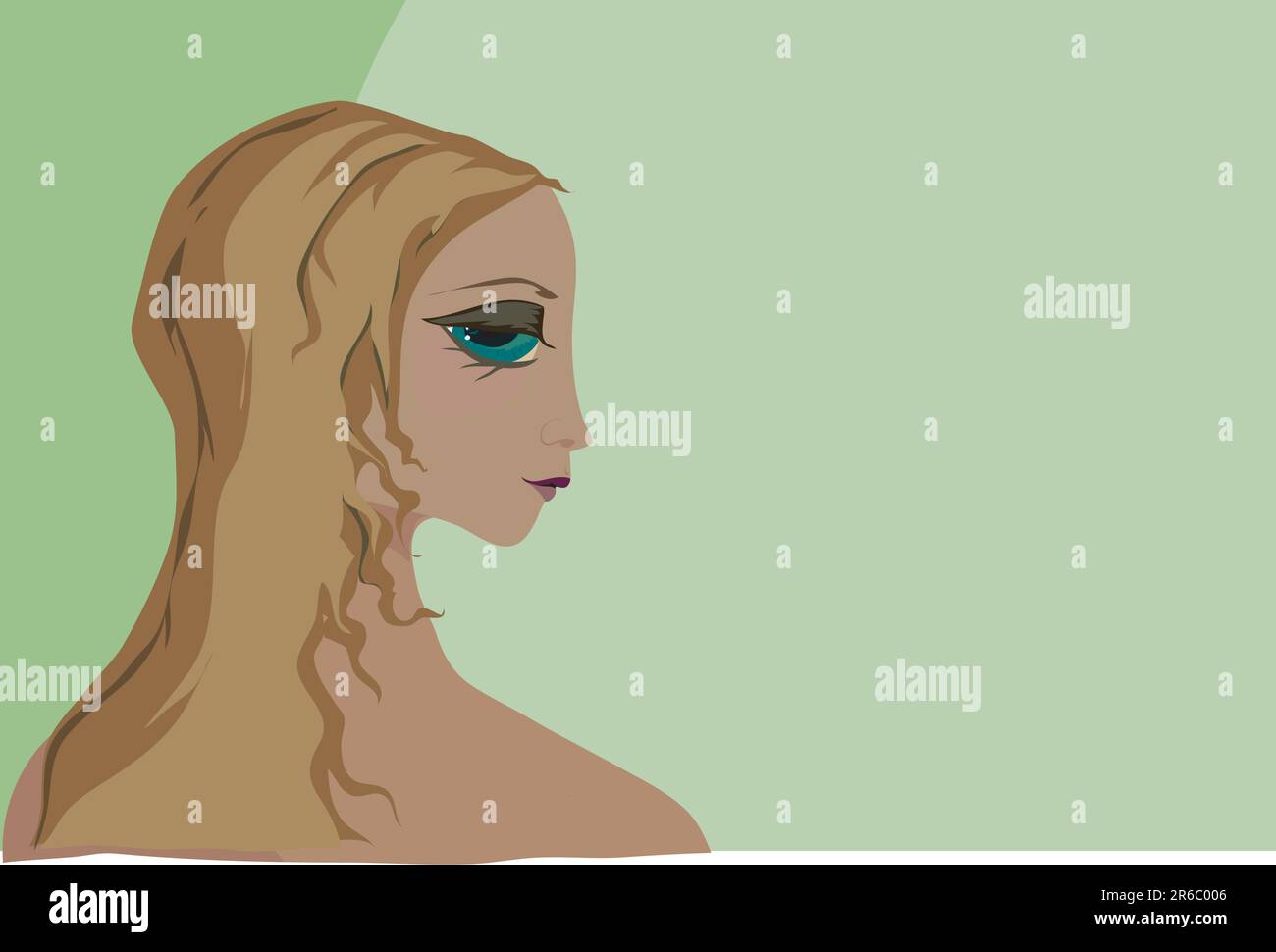Belle blonde dans le profil - sur un fond vert pâle Illustration de Vecteur