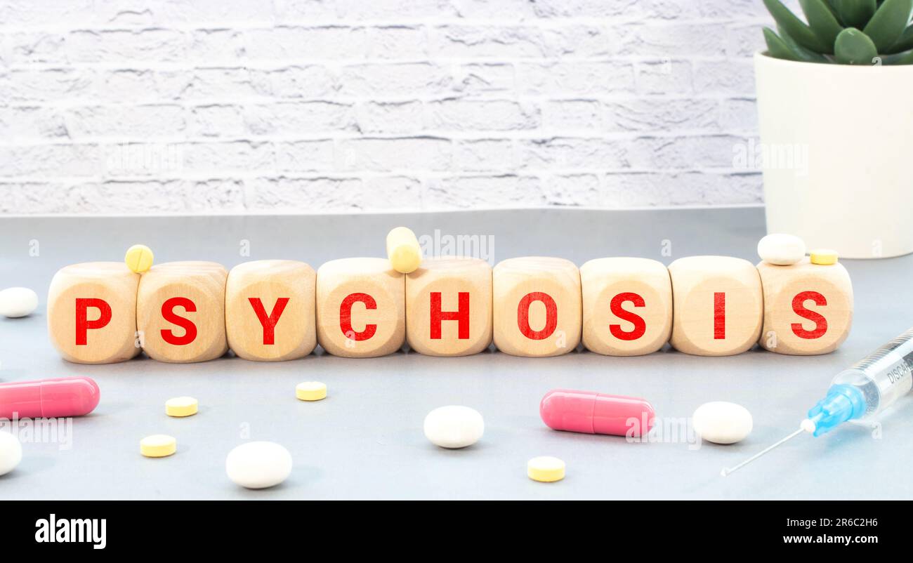 Mot psychose, inscription. Trouble mental et problème. Banque D'Images