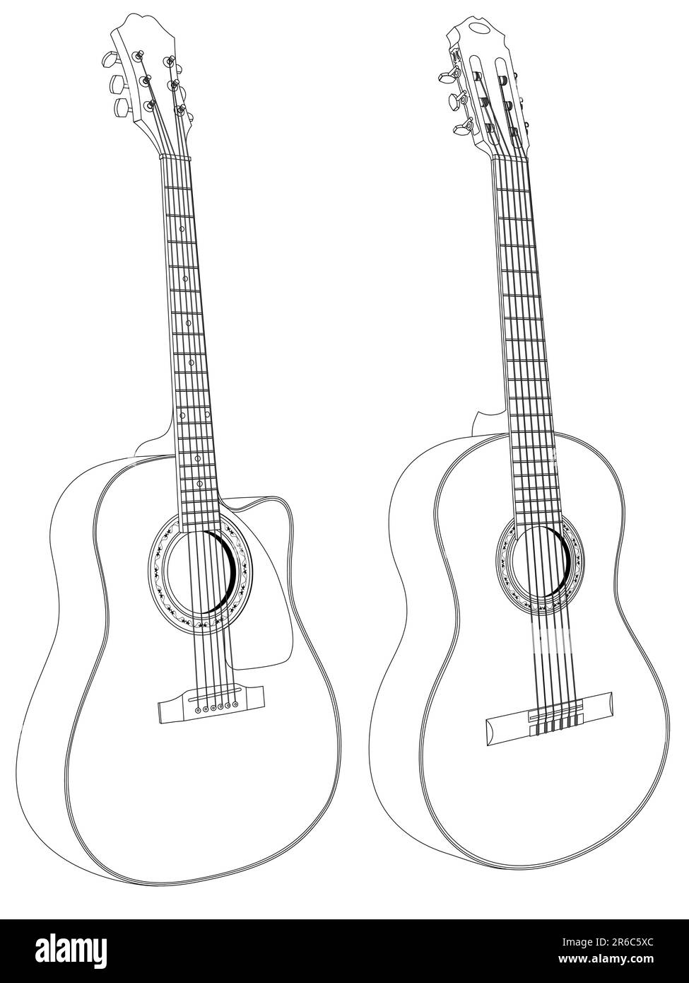 Image vectorielle isolée de guitares acoustiques sur fond blanc. Illustration de Vecteur