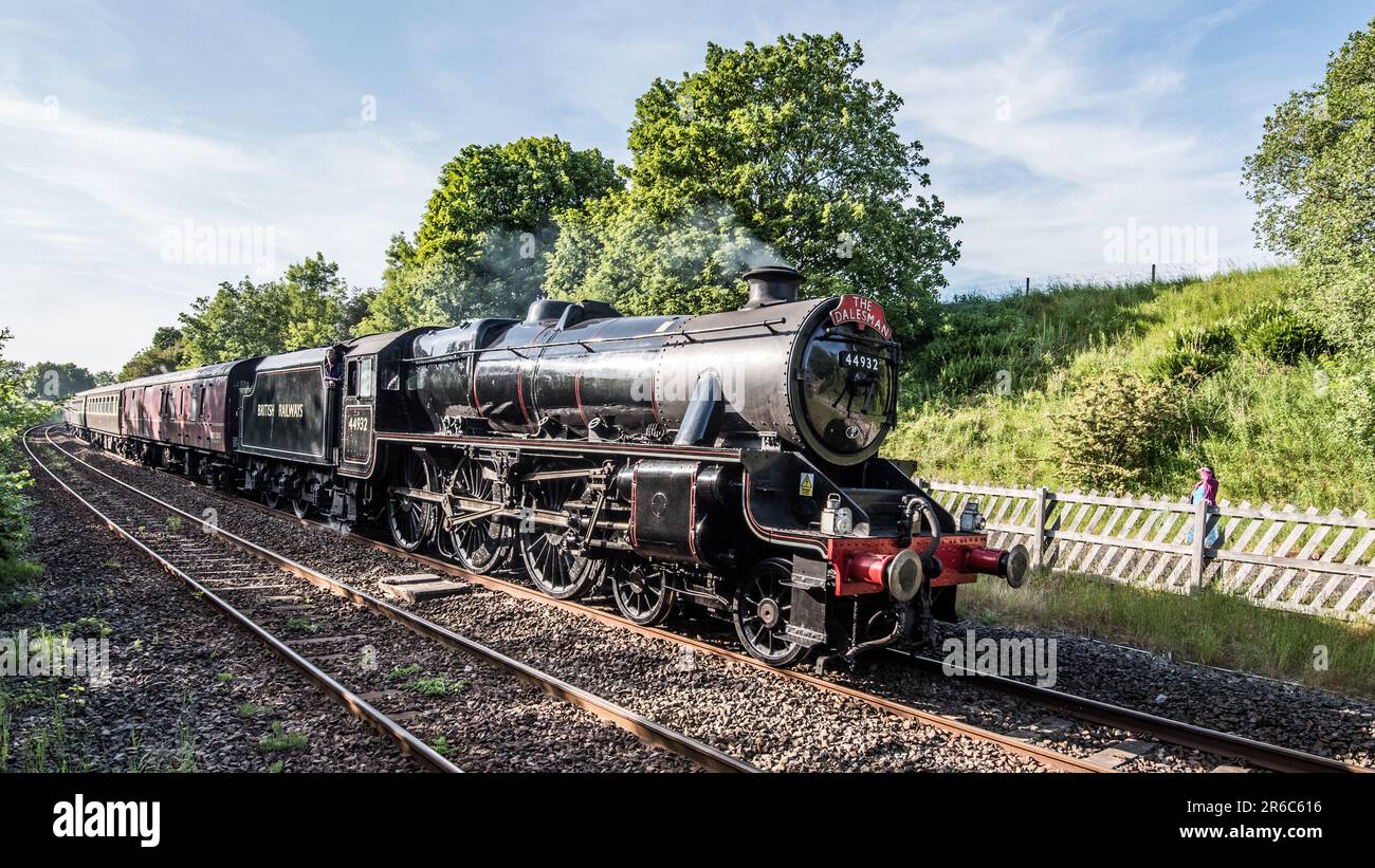 44932 LMS Stanier classe 5 BR Lined Black Livery conservé train à vapeur comme ' Dalesman '.Voyager de Carlisle à York 8th juin passant par long Preston Banque D'Images