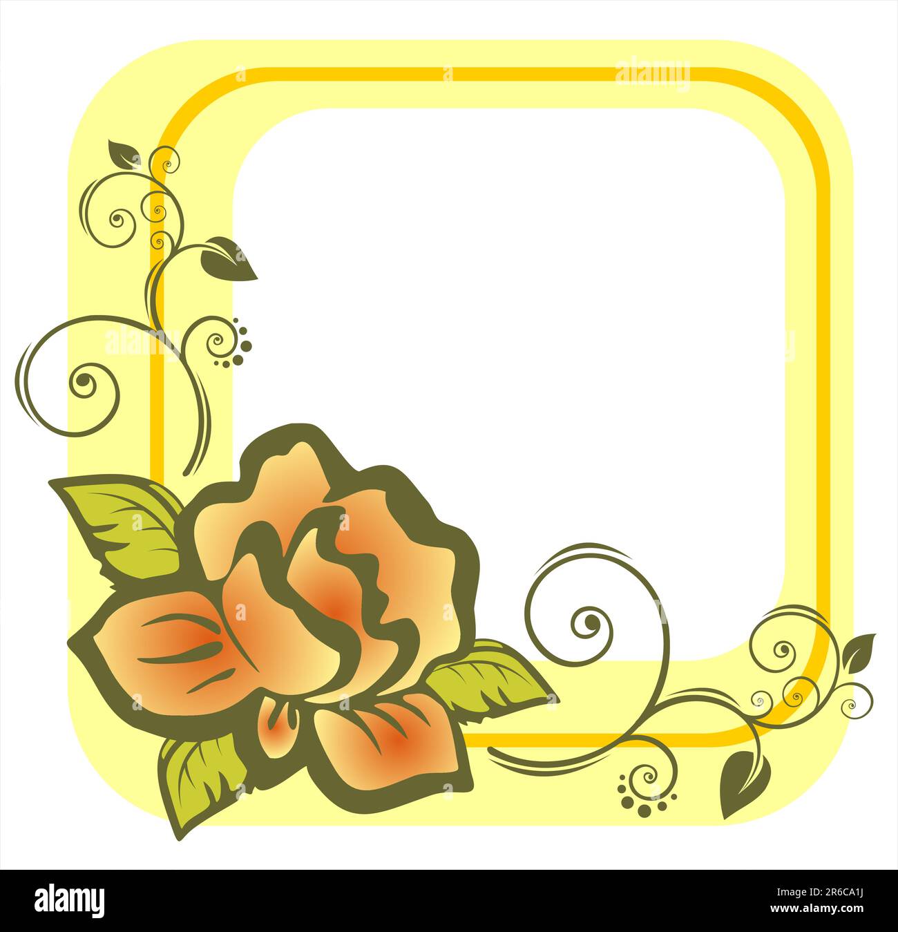 Cadre jaune de la rose stylisée légère avec des courbes décoratives. Illustration de Vecteur