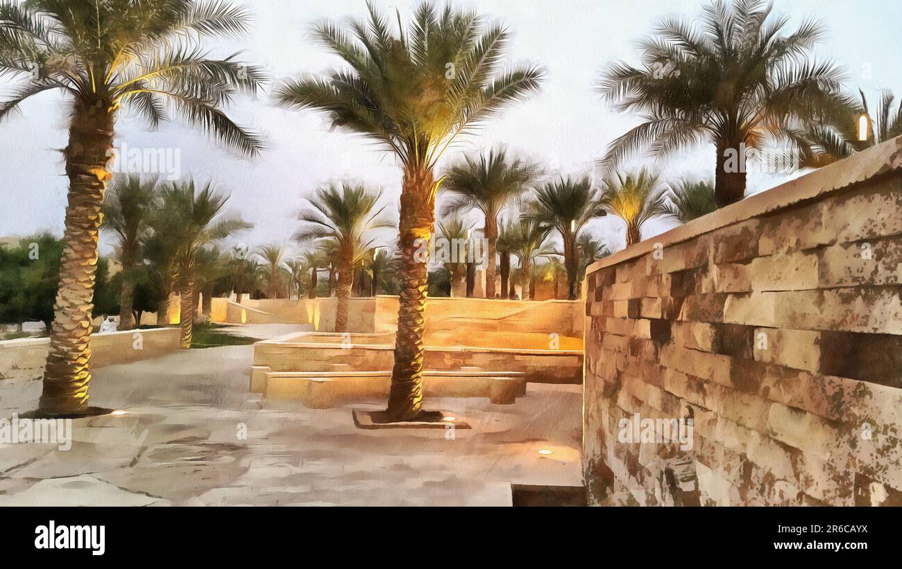 Une illustration de la ville arabe traditionnelle, en arabie Saoudite, région d'Aldereya dans la ville de Riyad. Banque D'Images