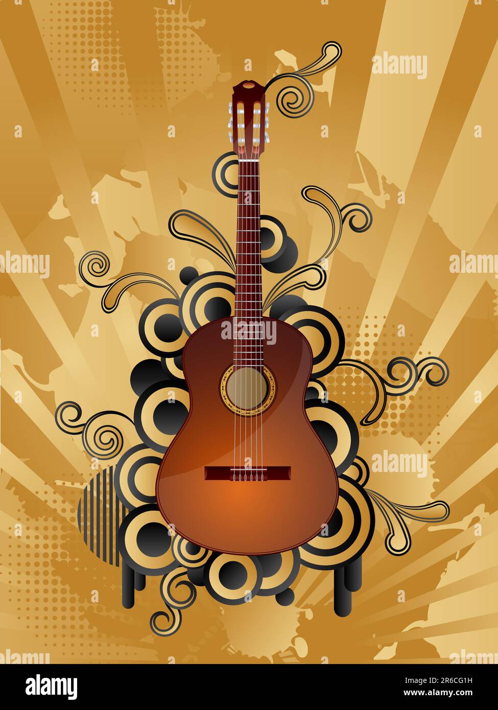 Arrière-plan vectoriel abstrait rétro avec la guitare. Illustration de Vecteur