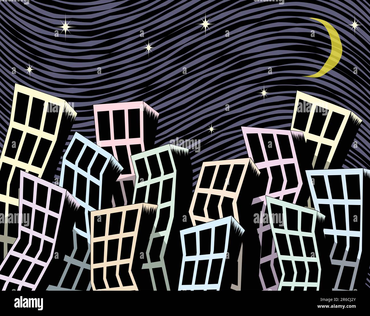 Illustration vectorielle modifiable de la ville la nuit avec le fond et les bâtiments sur des calques distincts Illustration de Vecteur