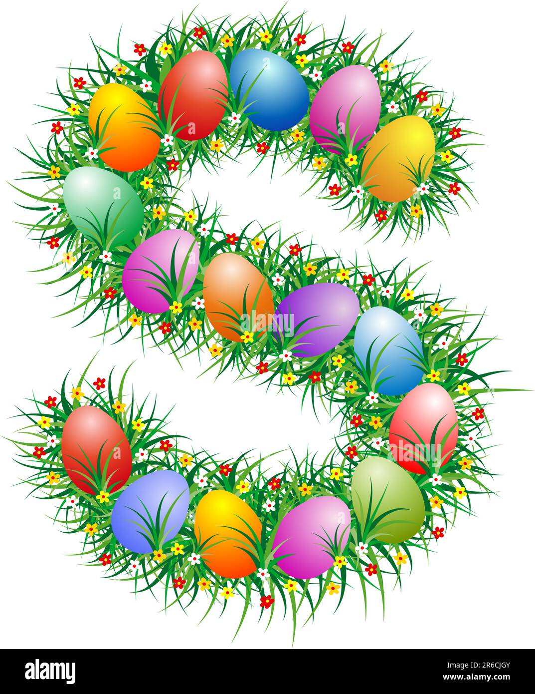 Lettre de Pâques avec des œufs cachés dans l'herbe Illustration de Vecteur