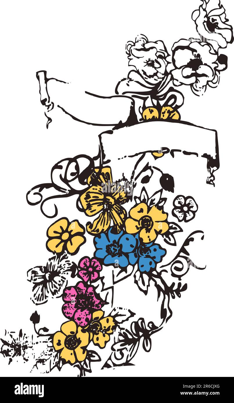 emblème floral avec bannière ruban pour votre étiquette Illustration de Vecteur