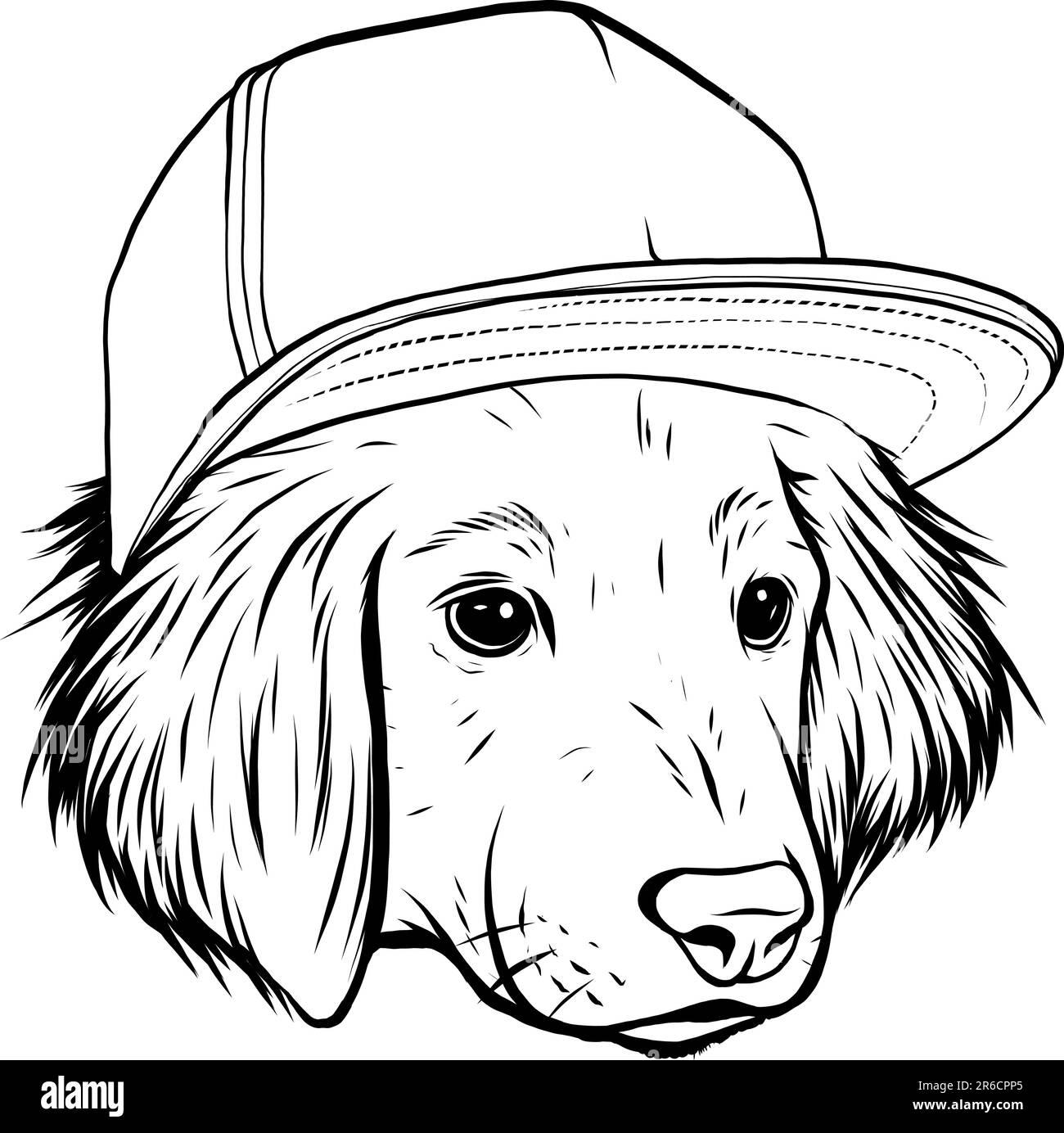 illustration vectorielle de la tête de chien monochrome avec chapeau Illustration de Vecteur