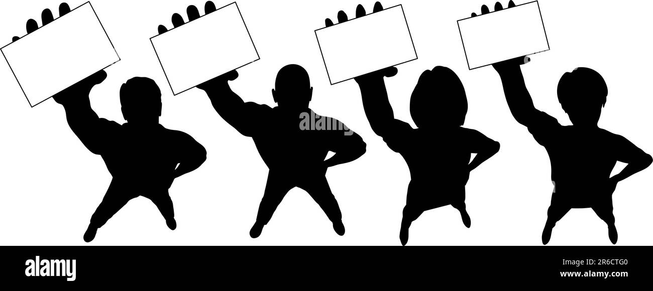 Silhouettes vecteur modifiable de gens tenant vers le haut des cartes, avec des cartes comme des objets facilement remplaçable. Illustration de Vecteur