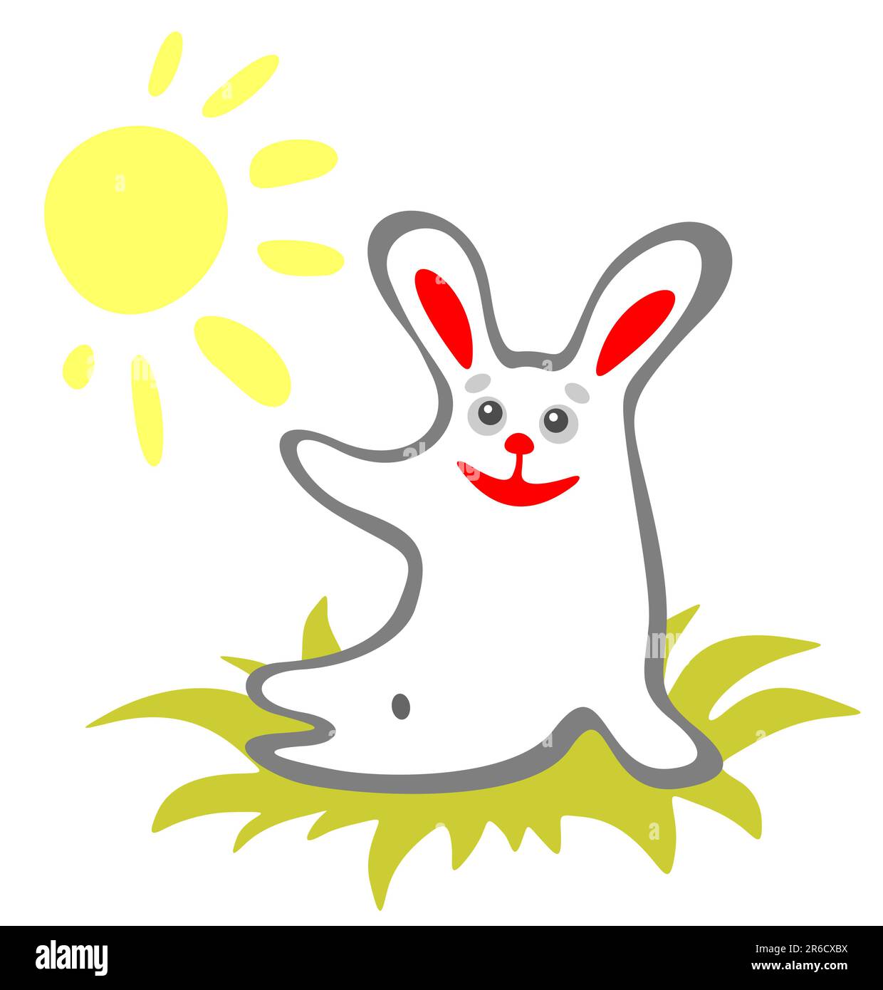 Lapin heureux stylisé et soleil sur fond blanc. Illustration de Vecteur