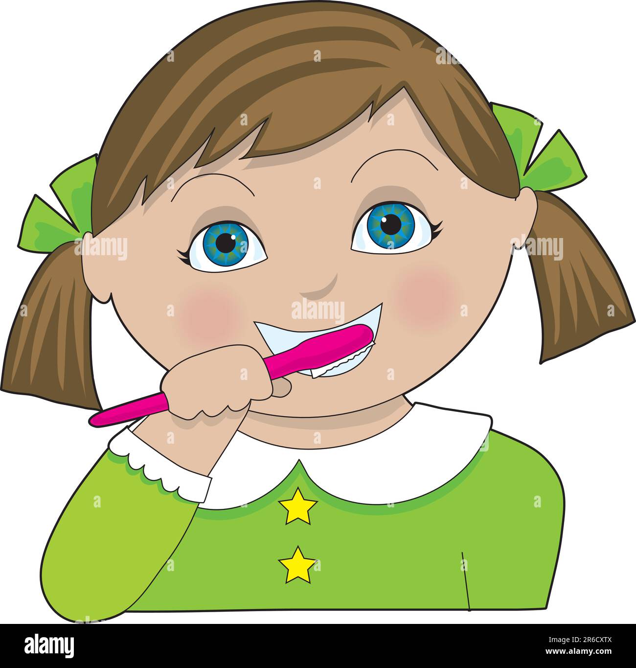 Une petite fille avec des nattes se brosser les dents Illustration de Vecteur