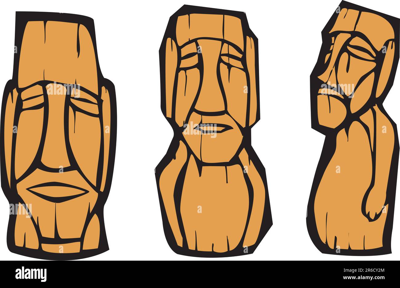 Groupe de têtes de Moai de l'île de Pâques. Illustration de Vecteur