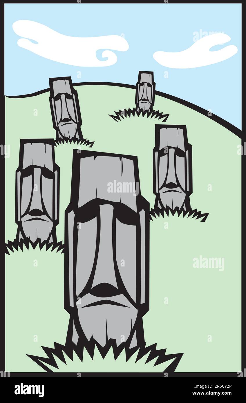 Moai de l'île de Pâques se dirige dans une configuration tabloïd. Illustration de Vecteur