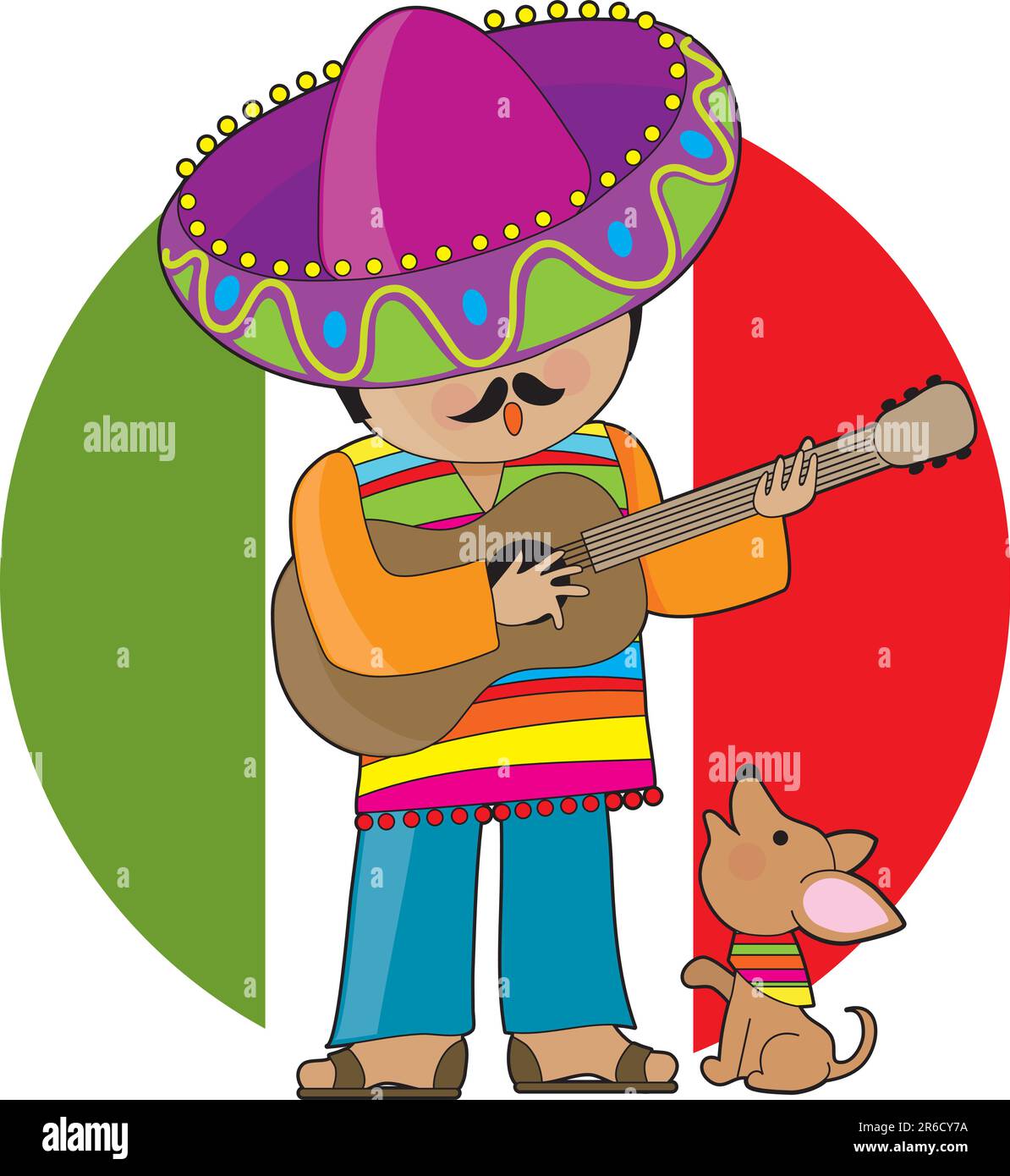 Un homme mexicain jouant de la guitare et serenradant son petit chihuahua Illustration de Vecteur