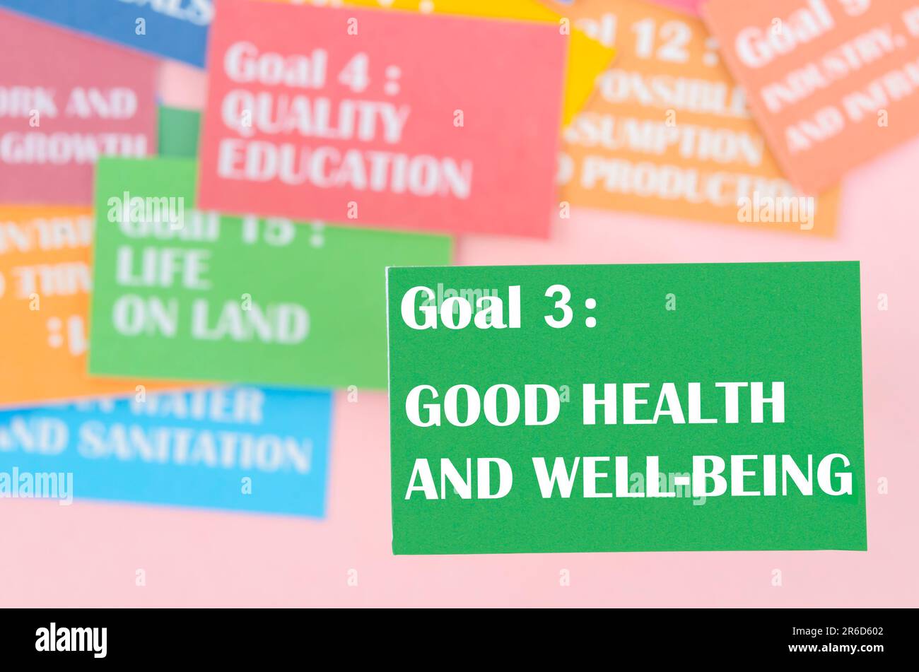 Objectif 3 : bonne santé et bien-être. L'environnement des objectifs de développement 17 des ODD. Concepts de développement de l'environnement. Banque D'Images