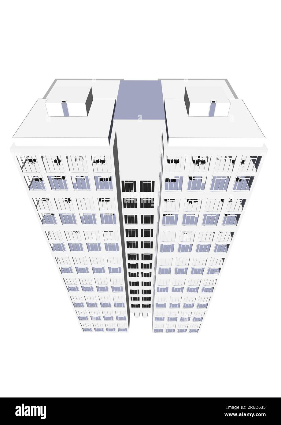 Skyscraper / Office Block au format vectoriel. Chaque caractéristique de chaque bâtiment, y compris les portes et les fenêtres, peut être modifiée ou colorée en fonction de l'équipement. Illustration de Vecteur