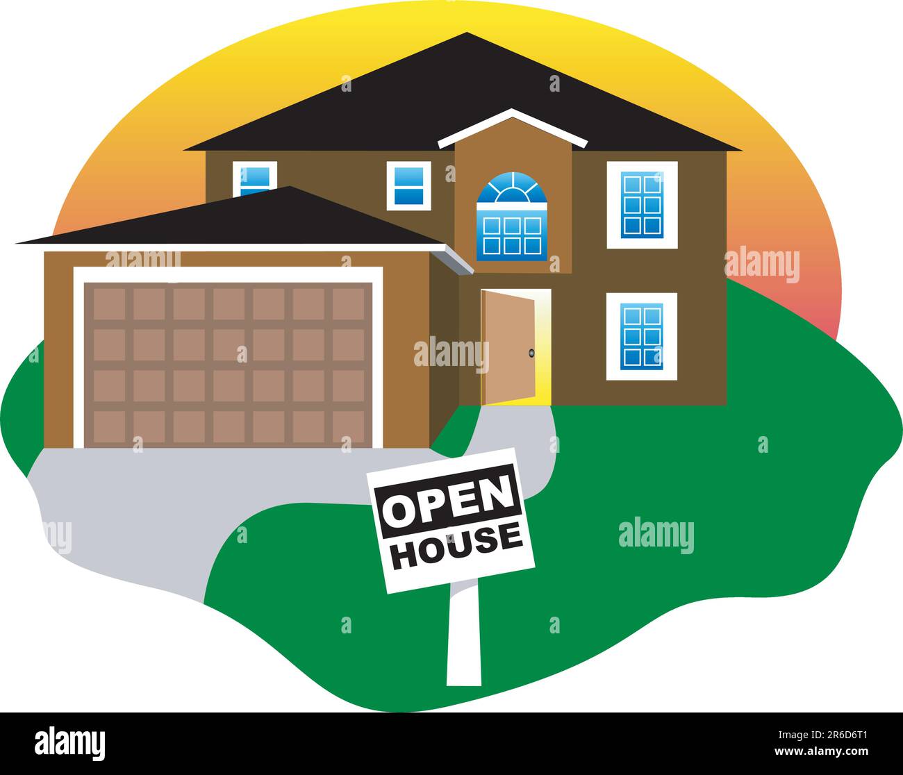 Real Eastate, maison ouverte avec une porte ouverte. Illustration vectorielle. Illustration de Vecteur