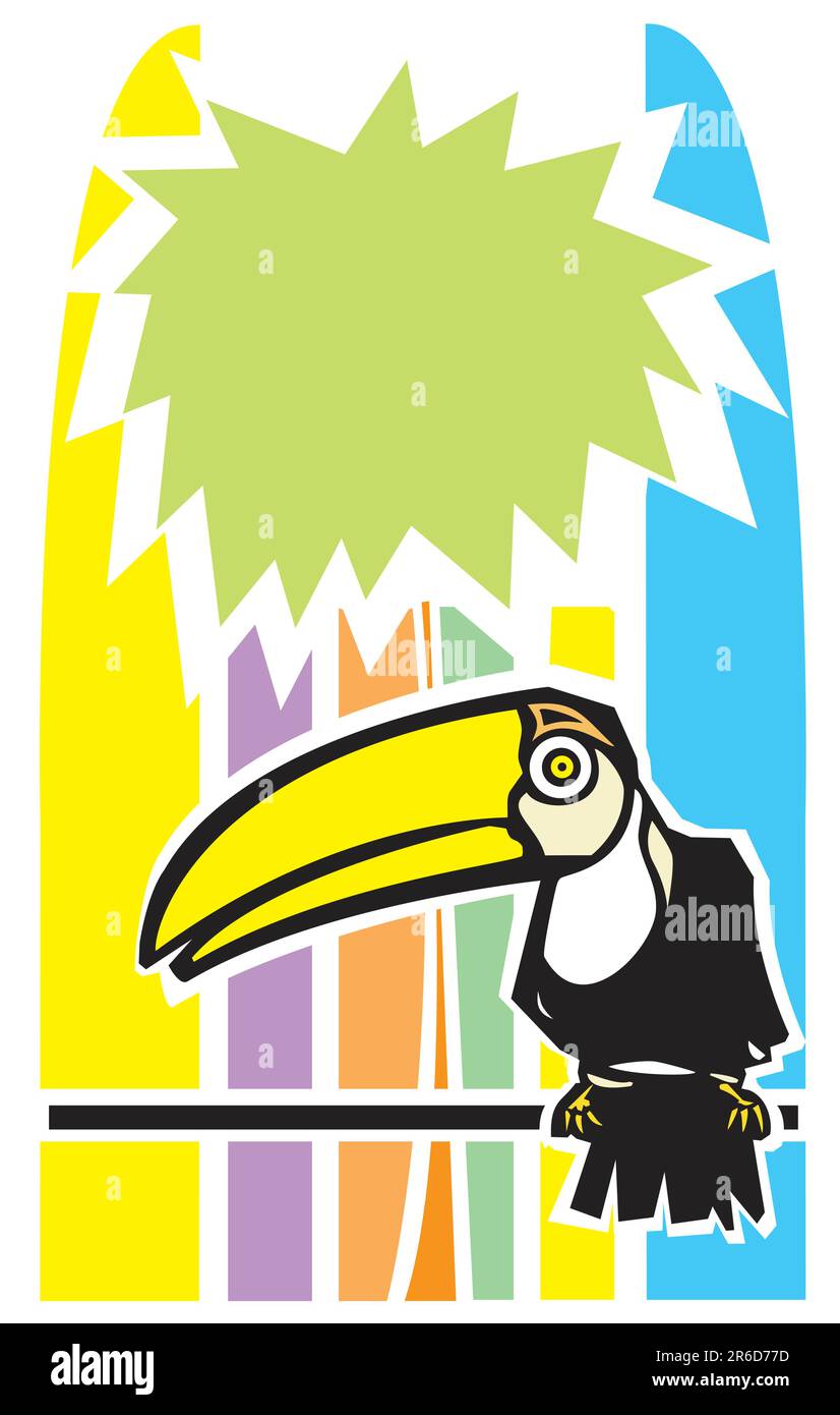 Oiseau toucan tropical avec palmier stylisé en arrière-plan. Illustration de Vecteur