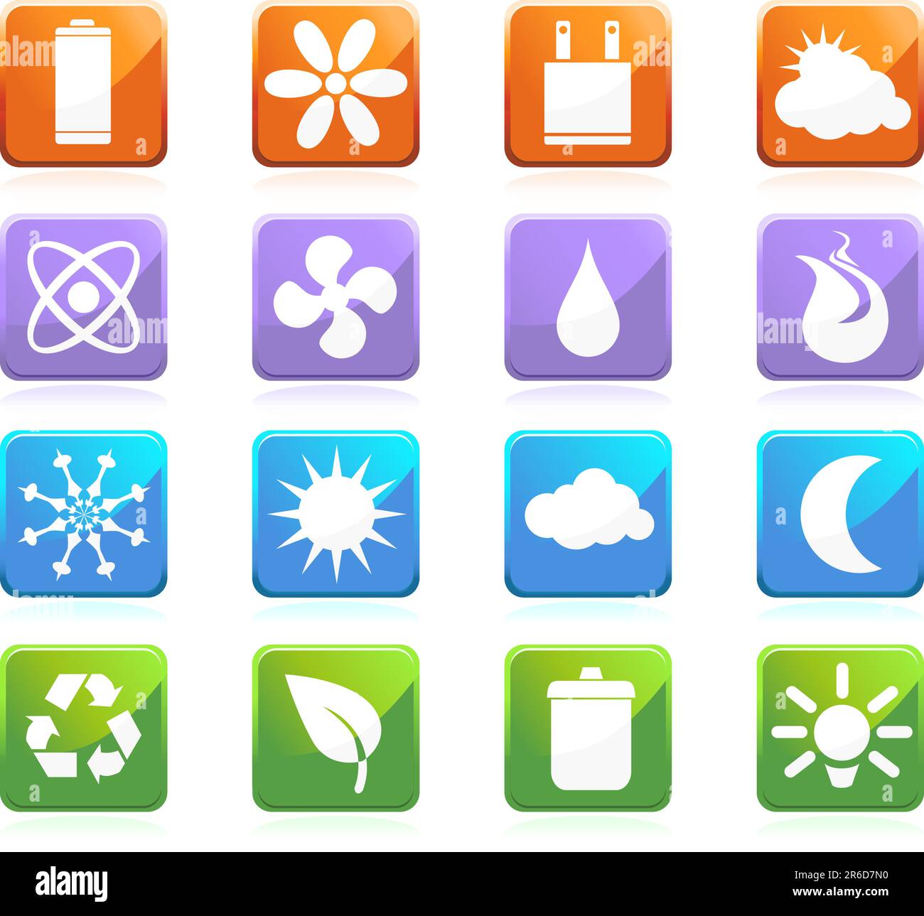 Un jeu de 16 boutons en toile brillante et écologique, de style carré. Illustration de Vecteur