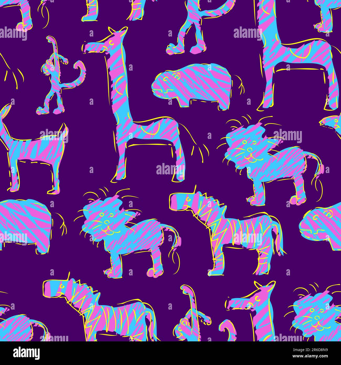 Image d'un motif de répétition d'animaux de la jungle - papier peint. Illustration de Vecteur