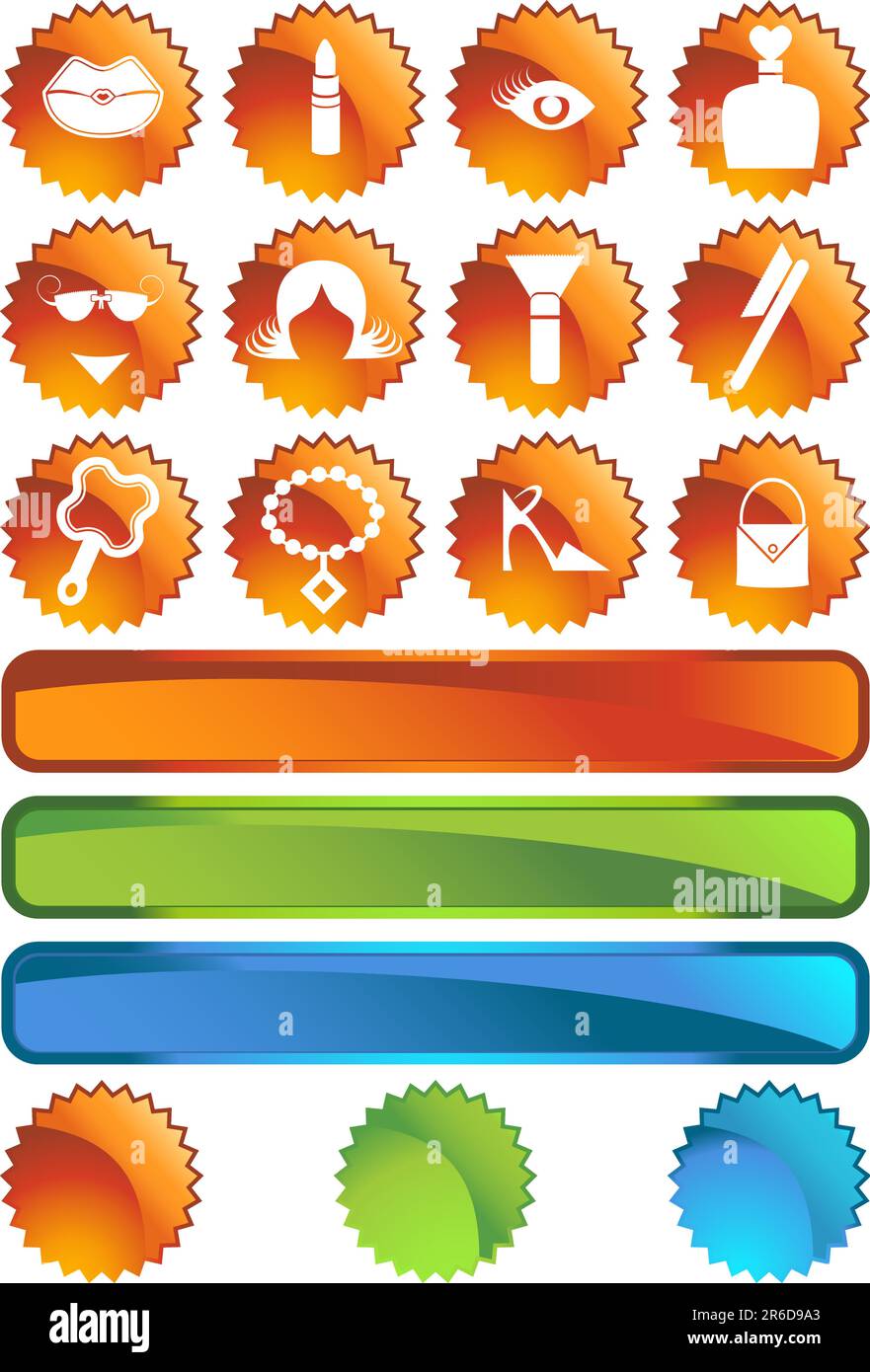 Ensemble d'icônes de beauté dans un style de bouton de Web - sceau. Illustration de Vecteur