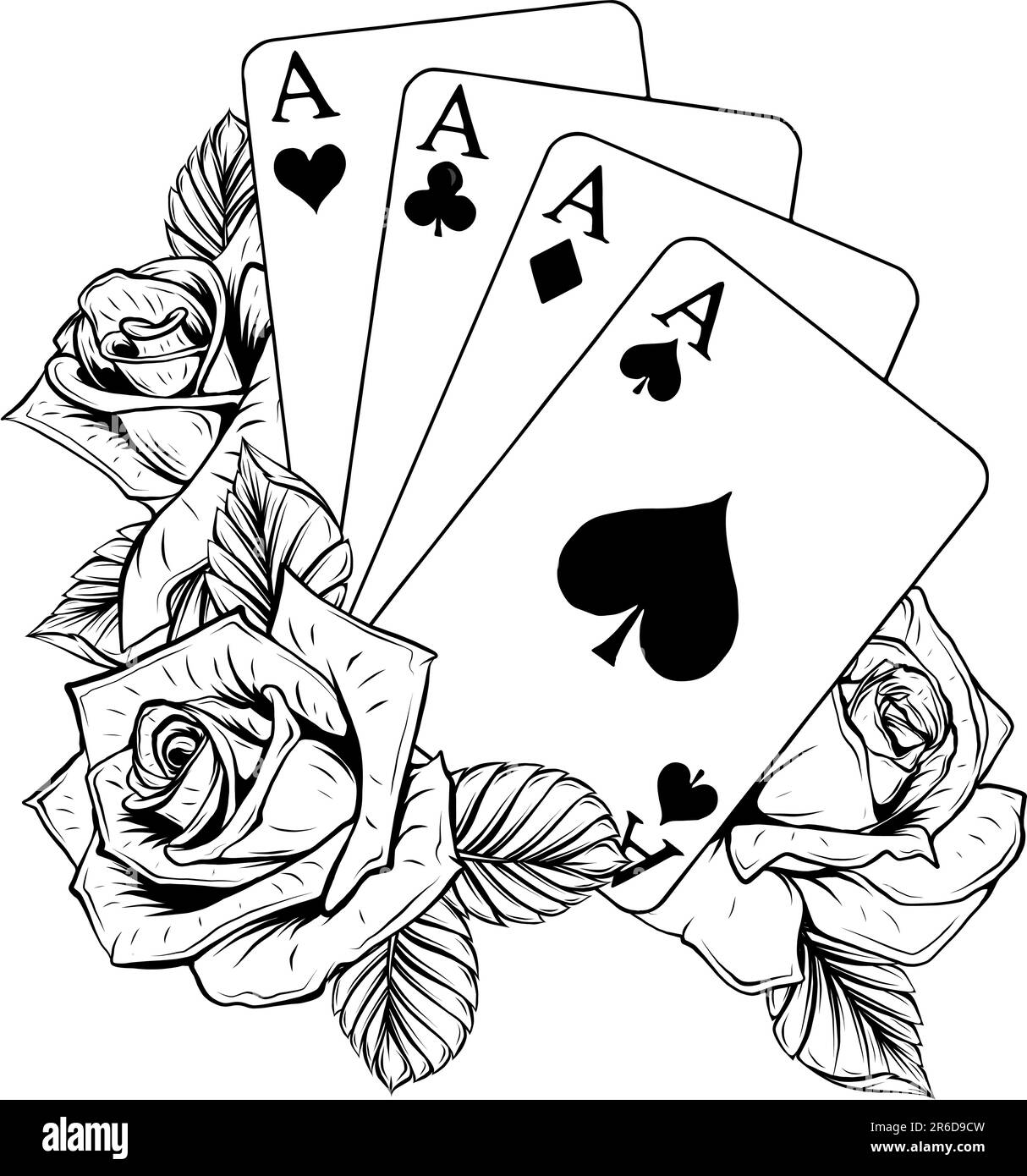 illustration vectorielle d'as de poker monochromes avec des roses Illustration de Vecteur