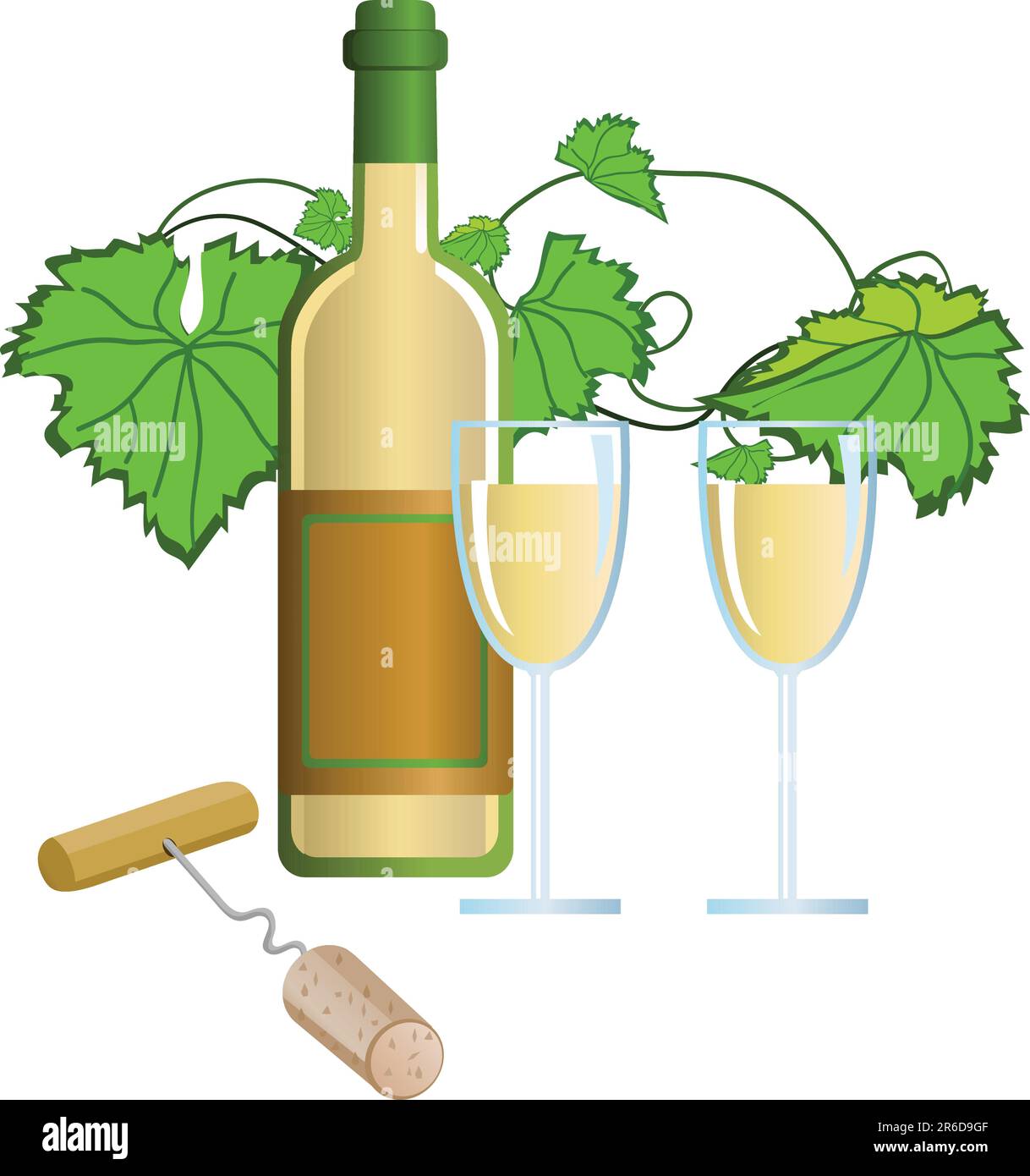Illustration du vin, des verres et de la tire-bouchon Image