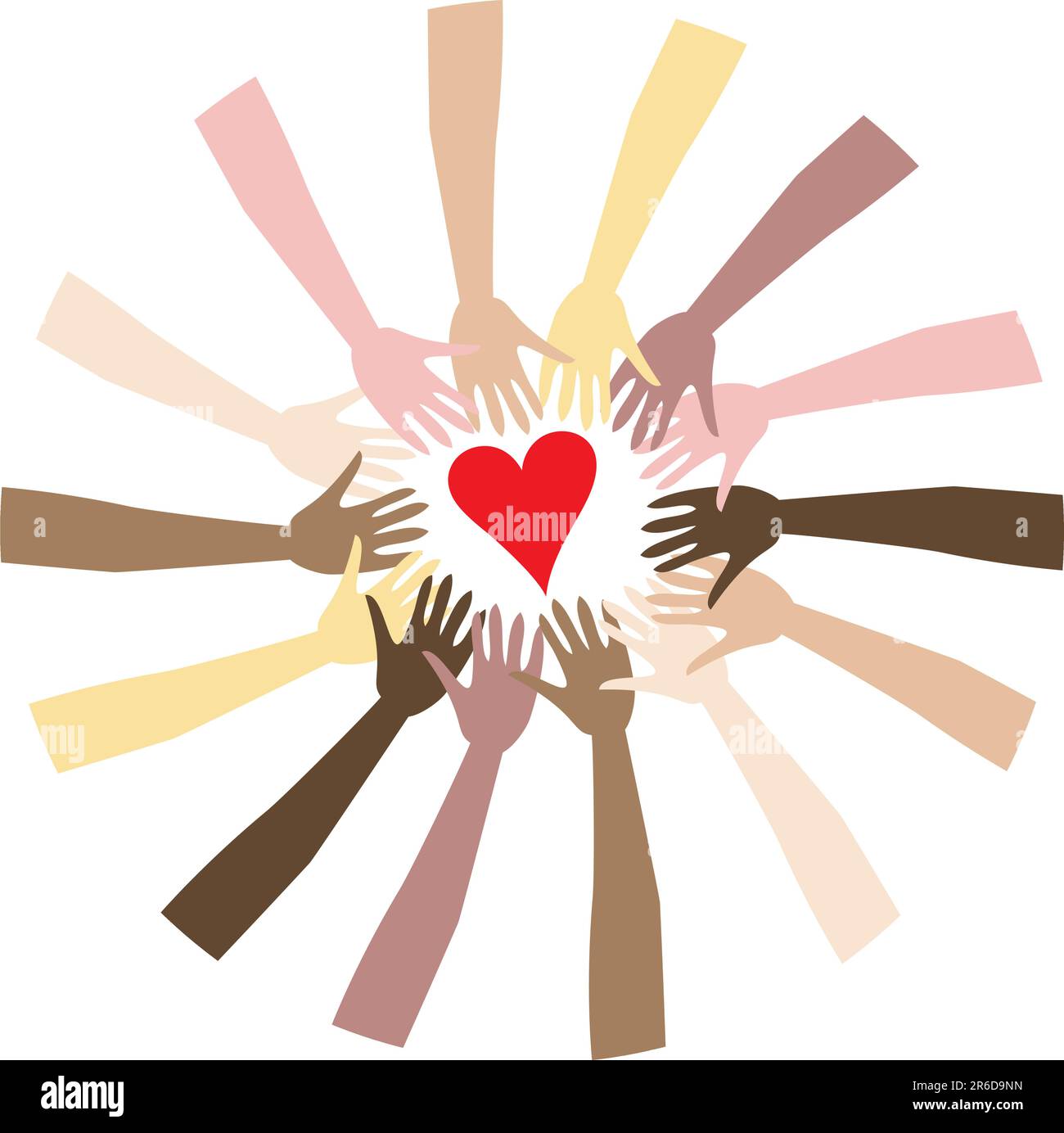 La paix dans le monde illustré par un ensemble diversifié de mains. Illustration de Vecteur