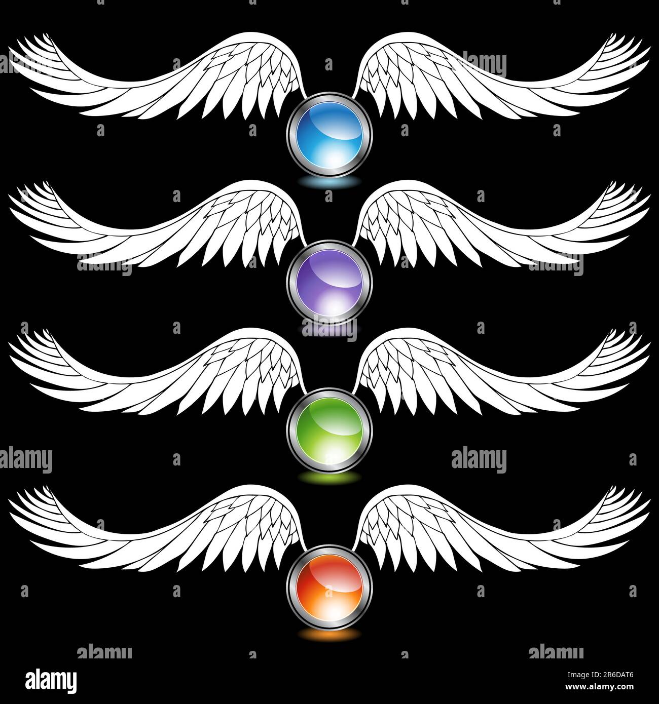 Jeu de 4 ailes avec 3D cercles chromés au centre. Illustration de Vecteur
