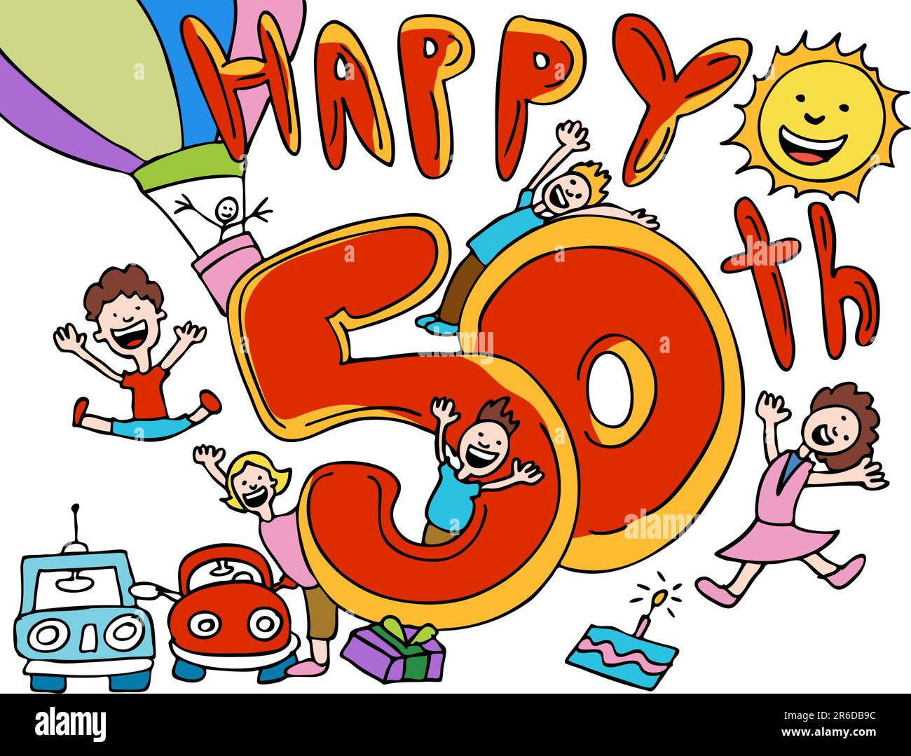 L'image de dessin animé la célébration d'un heureux 50e anniversaire. Illustration de Vecteur