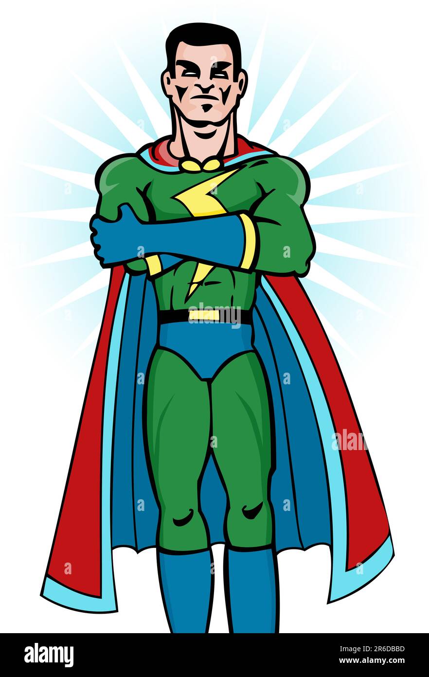 Image de dessin animé du super-héros avec cape. Illustration de Vecteur
